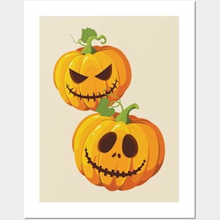 Good and Evil Autumn Pumpkins Posters and Art